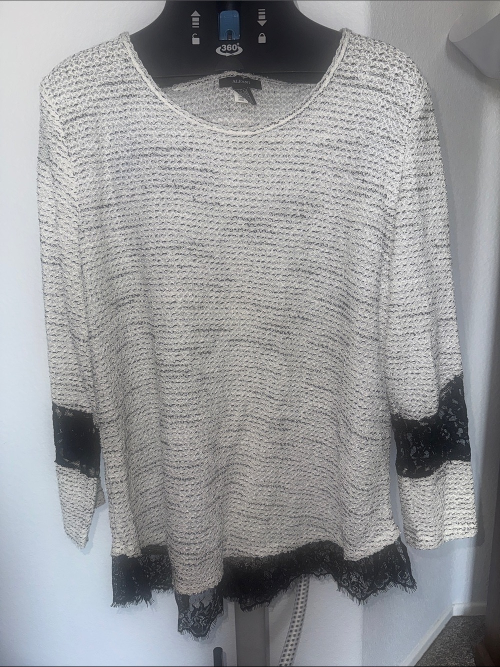 Alfani Cream with Black Speckled Knit Crewneck Sweater